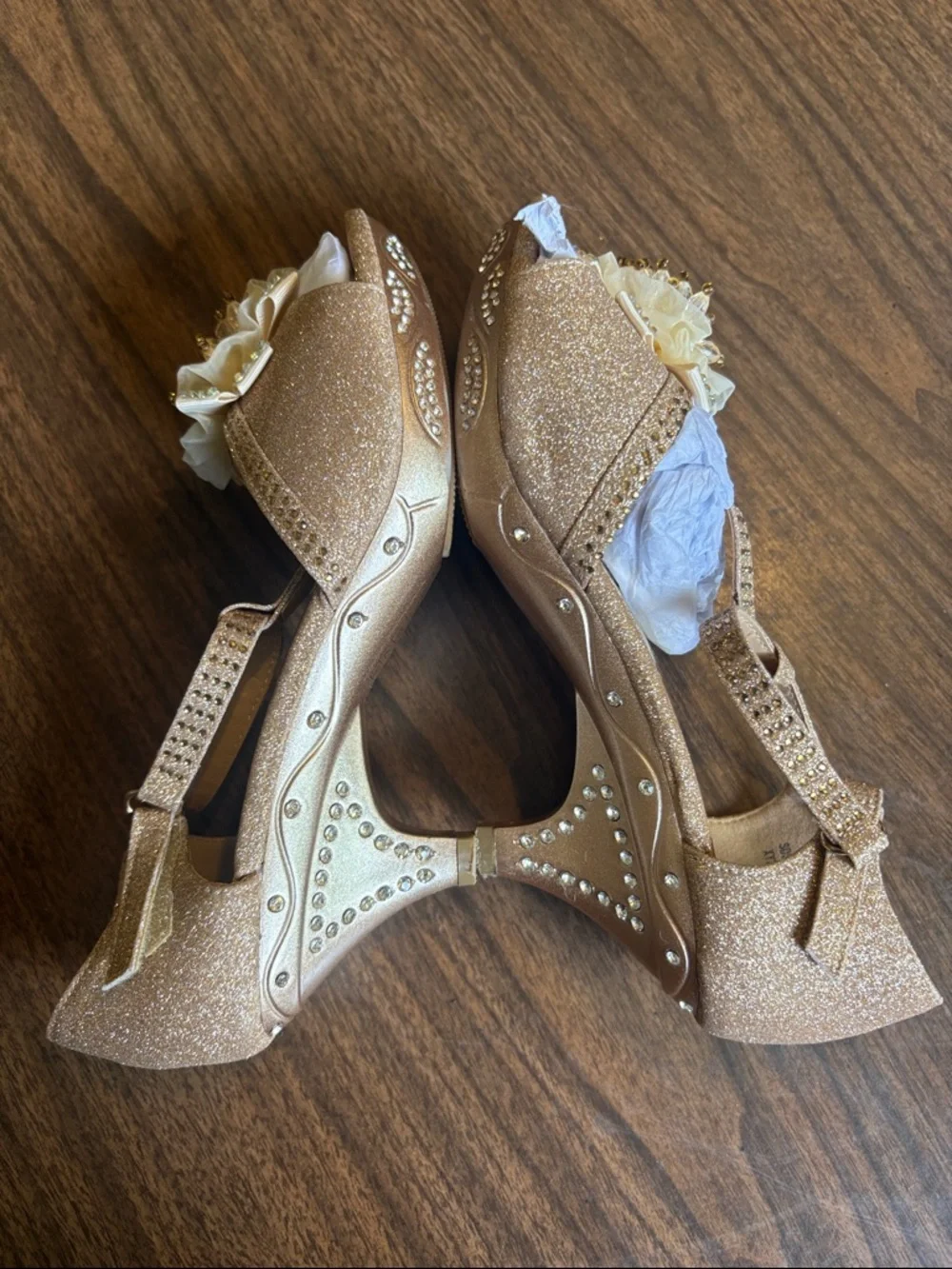 Dream Pairs Size 4 Girls Low Heel Glitter Pump T-Strap Heels Flower